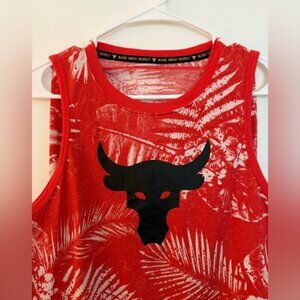 Under Armour women’s Project Rock, aloha camo tank top, versa red in medium.